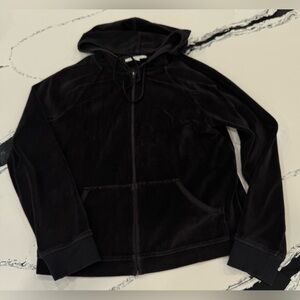 Ann Taylor Factory Black Velour Zip Hoodie Cropped Jacket Size M